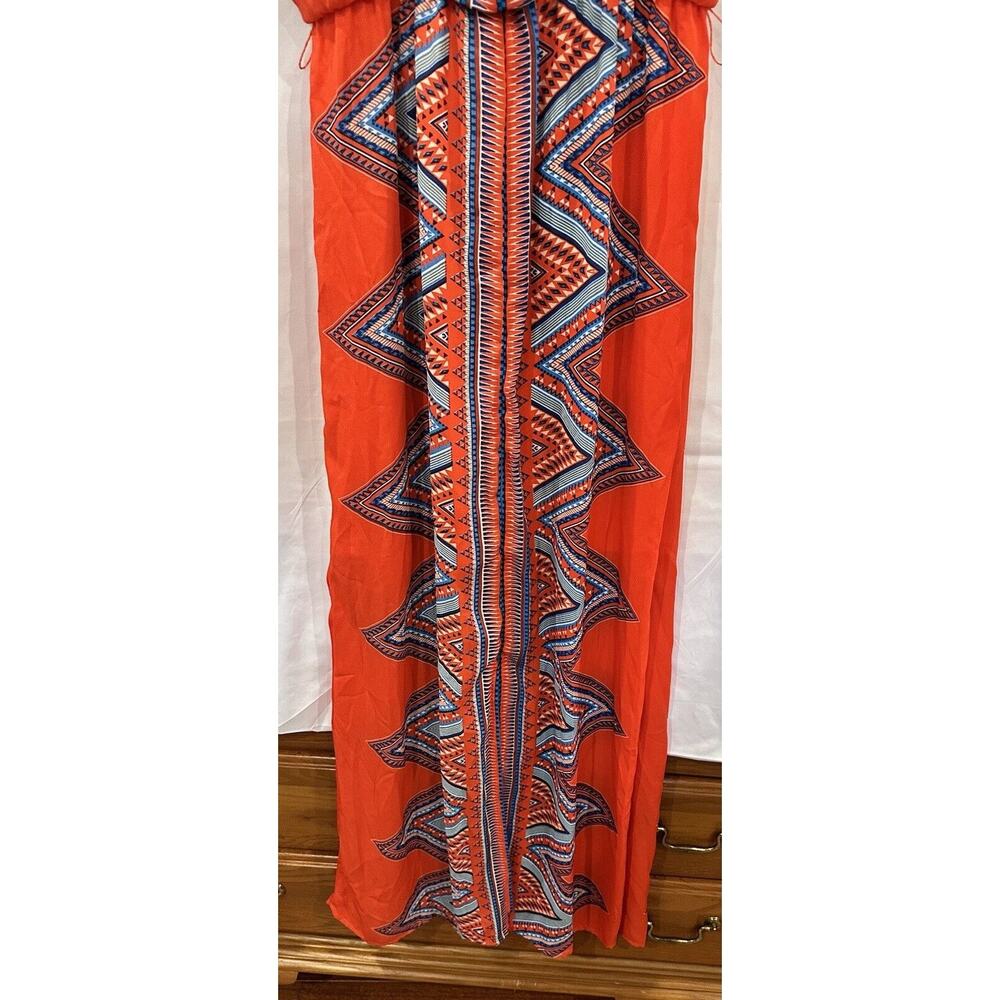 Luxology Tropical Belted Maxi Dress V Neck Women Size M Red Bohemian - Picture 10 of 16